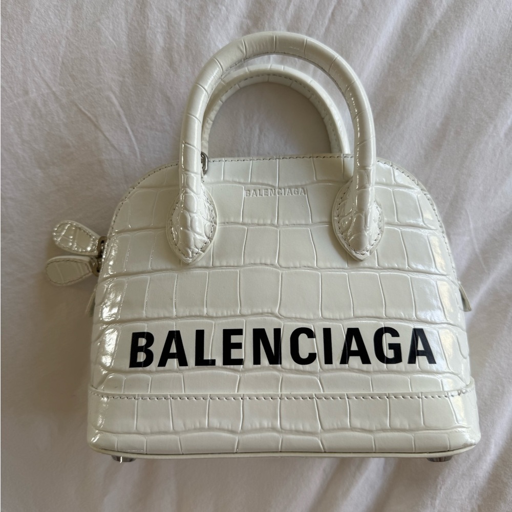 Balenciaga Mini White Croc-Embossed Bag